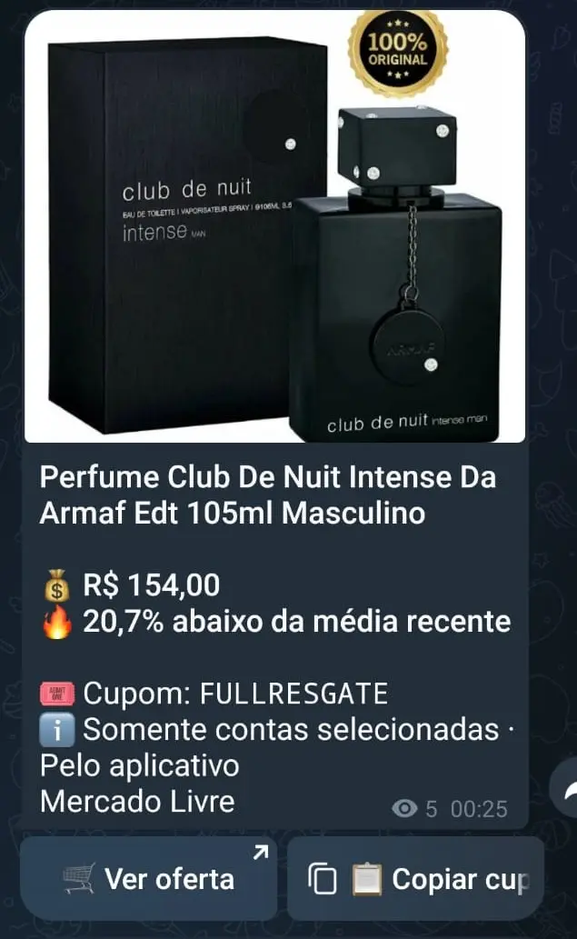 Oferta real do perfume Club de Nuit publicada no grupo